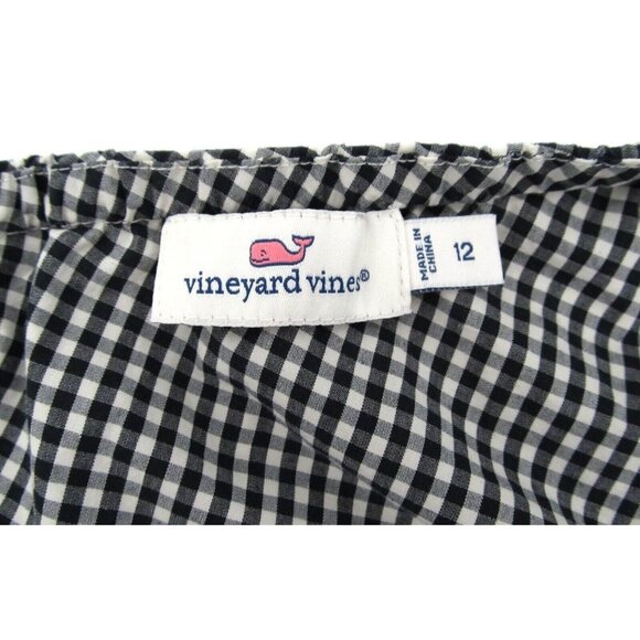 Vineyard Vines Blouse Womens 12 Plaid Stretch Seersucker Ruffle One Shoulder Tie - Picture 5 of 13